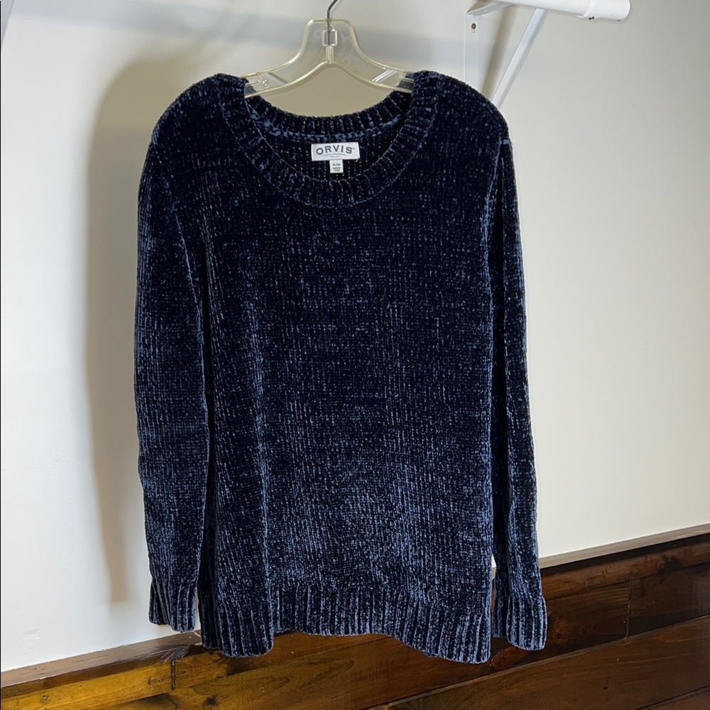 Orvis Women's Navy Blue Chenille Crew‎ Neck Sweater- XL